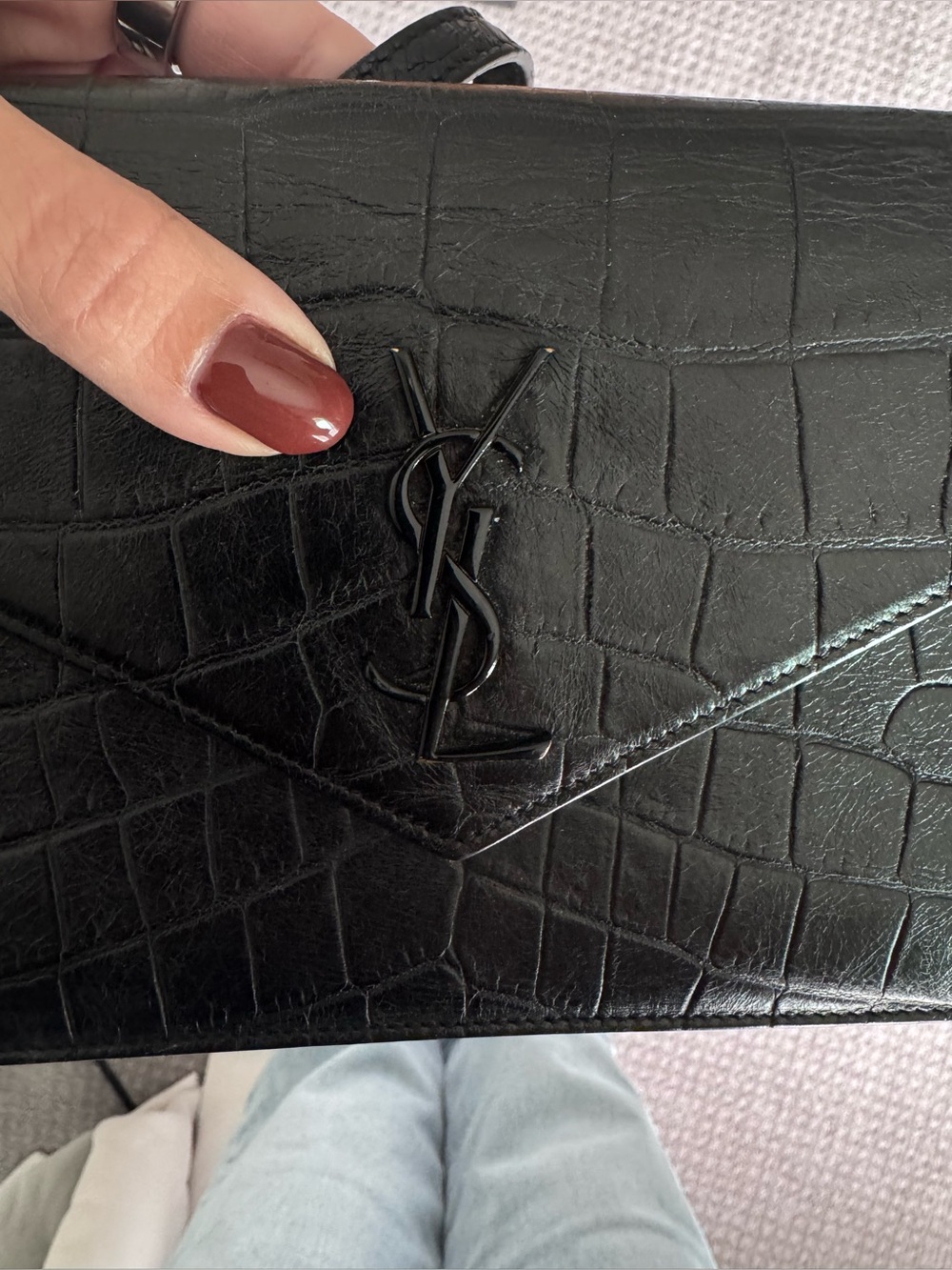 Yves Saint Laurent Black Croc-Embossed Leather Crossbody Bag - Picture 8 of 9
